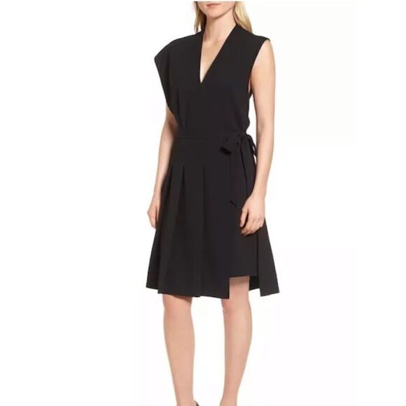 Lewit Nordstrom Asymmetric Sheath Wrap Dress Size 14 Black $379 - Picture 1 of 8